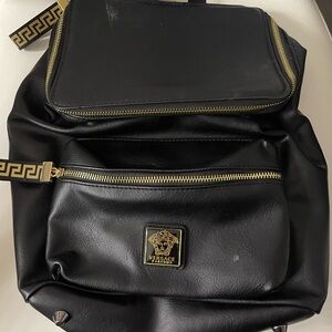 Versace Black Backpack with Gold Accents